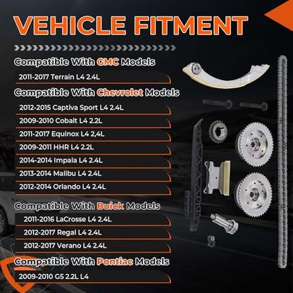 2.4 Timing Chain Kit w/VVT Fit for GMC Terrain, Replaces# 12621505 - size: 9-4201SAVVT1