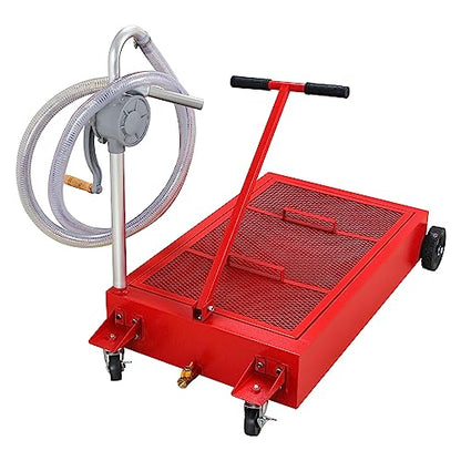 20 Gallon Oil Drain Pan Low Profile Oil Drain Tank Large Capacity Oil Change Pan with Foldable Hand, Pump, Hose, Swivel Casters Wheels Fit for Car, SUV, Trucks Oil Change Red - color: Red, size: 20 Gallon Manual Pump