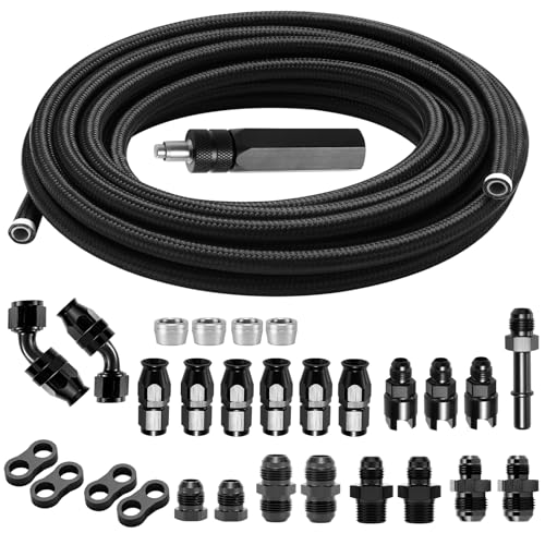 6AN PTFE Fuel Line Kit,Nylon Braided PTFE Hose 25FT & 6AN Fittings - color: Black, size: 6AN 25FT