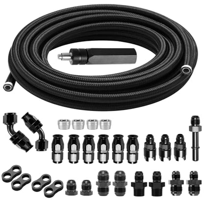 6AN PTFE Fuel Line Kit,Nylon Braided PTFE Hose 25FT & 6AN Fittings - color: Black, size: 6AN 25FT