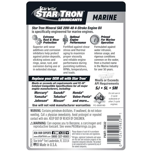 STAR BRITE 20W40 Mineral 4-Stroke Marine Engine Oil - size: 32 OZ, style: 20W-40