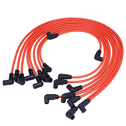 9 Pack 10.5mm Spark Plug Wire Set Electronic Ignition Cables Replacement for SBC BBC HEI 350 383 454 90 to Straight (Red) - color: Red, size: 10.5mm