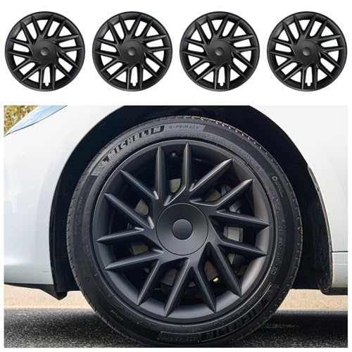 Wheel Covers for Tesla Model 3 Highland Accessories 18 Inch 4 Pcs Rim Protector Wheel Cover Replacement Model 3 Highland (2024-2026) Matte Black Hubcaps ABS Rim Accessories (Sport Style, 18 inch) - size: 18 inch, style: M3-Highland-Sport Style