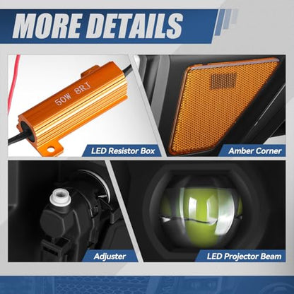 Auto Dynasty LED DRL Headlights Assembly for 2016-2024 Nissan Titan (XD) - color: Black / Amber, size: C-Style LED DRL / LED Low Beam