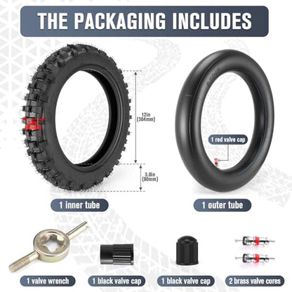 80/100-12 3.00-12 Back Rear Tire and Inner Tube, 80/100-12 Dirt Bike Tire, 12 Inch Rear Dirt Bike Tire compatible with Honda CRF70 XR70 Kawasaki KLX110 Yamaha TTR90 PW80 Pit Bike (90cc 110cc 125cc)