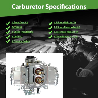BR-67255 Carburetor 4150 Model 650 CFM 4 Barrel For Holley Quick Fuel Brawler Double-Pumper Carburetor Mechanical Secondary Electric Choke, Square Bore Flange Replace