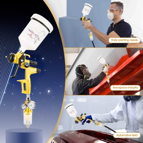 HVLP Air Spray Gun Kit 1.3mm, Professional Automotive Paint Sprayer - color: Golden, size: 1.3mm
