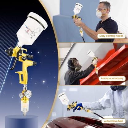 HVLP Air Spray Gun Kit 1.3mm, Professional Automotive Paint Sprayer - color: Golden, size: 1.3mm