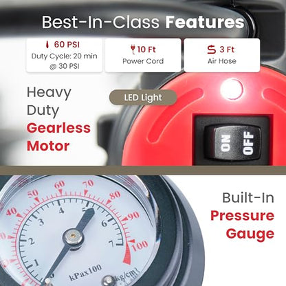 VIAIR 85P/00085 Portable Tire Inflator, 12V Air Compressor for Cars & SUVs - size: Twist on Chuck, style: Analog Manual/Twist On