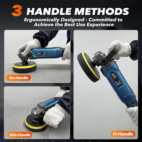 Buffer Polisher, 6 Inch/7 Inch 1600W Rotary Car Buffer Polisher Waxer, 7 Variable Speed 1000-3500 RPM, Detachable Handle for Waxing, Polishing & Scratch Removal - color: Blue