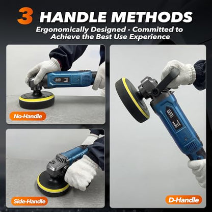 Buffer Polisher, 6 Inch/7 Inch 1600W Rotary Car Buffer Polisher Waxer, 7 Variable Speed 1000-3500 RPM, Detachable Handle for Waxing, Polishing & Scratch Removal - color: Blue