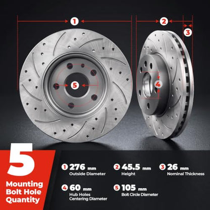 10.87 inch Front Drilled&Slotted Brake Rotores and Ceramic Pads - size: S-55185+D1522
