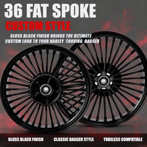 TOFR 21inch 18inch 36 Fat Spoke Wheels Rims For Harley Touring Bagger 09-25 - color: Gloss Black, size: Front:21x3.5 Rear:18x5.5