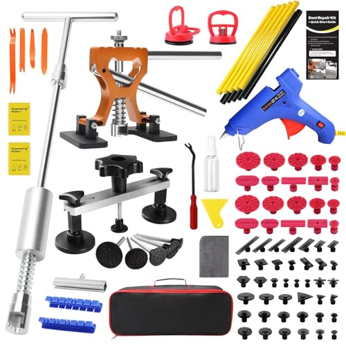 Paintless Dent Removal Kit for Cars - Dent Puller Kit with Premium Dent Lifter, Strong Adhesion Glue Sticks & Puller Tabs, Removable T-bar Puller, PDR Kit for & Auto Body Dent Repair
