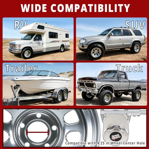 RTrhinotuning 4 PCS 4.25 in Stainless Steel Trailer Wheel Center Caps for Truck SUV RV Rim Center Caps 4.37“ Tall Chrome Push Through Hub Covers - color: Chrome