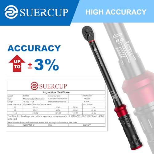 SUERCUP 3/8" Click Torque Wrench, 10-110 ft-lb, for Lug Nuts & Spark Plugs - size: 3/8" 10-110 Ft.Lb/13.6-149.2 N.m