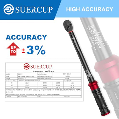 SUERCUP 3/8" Click Torque Wrench, 10-110 ft-lb, for Lug Nuts & Spark Plugs - size: 3/8" 10-110 Ft.Lb/13.6-149.2 N.m