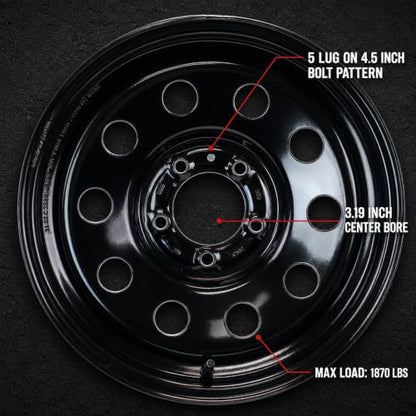 eCustomrim 2-Pack Trailer Wheel 15X5 15 Inch 5 Lug On 4.5 Black Modular Rim