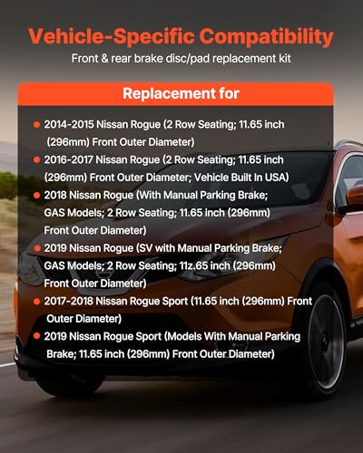 VEVOR Front and Rear Brake Kit Compatible with 2014-2015 Nissan Rogue (2 Row Seating; 11.65 inch (296mm) Front Outer Diameter), Hollow Structure Brake Rotors Ceramic Brake Pads Replacement Kit - size: R-800010 + R-31349
