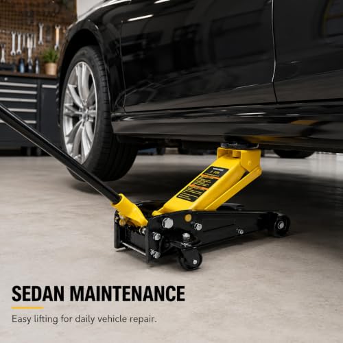 3 Ton Low Profile Hydraulic Floor Jack, Single Piston Heavy Duty Steel Car Jack, 6000LBS, Lift Range 5.3" to 18.5", for Sedan, SUV, MPV and Standard Pickup, Garage Tire Repair - size: 3T
