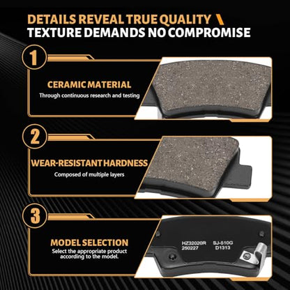 D1313 Rear Ceramic Brake Pads Kit Fit For Kia Amanti 2007-2009, For Soul 2010-2013, For Hyundai Sonata 2008-2010, For Azera 2010-2011, For Elantra 2010 - size: HZ1313