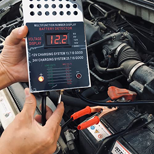 Battery Load Tester, Car Battery Load Tester, 6/8/12/16/24V Battery Alternator Tester Digital Voltmeter and Alligator Clips Battery Voltage Tester and Charging System