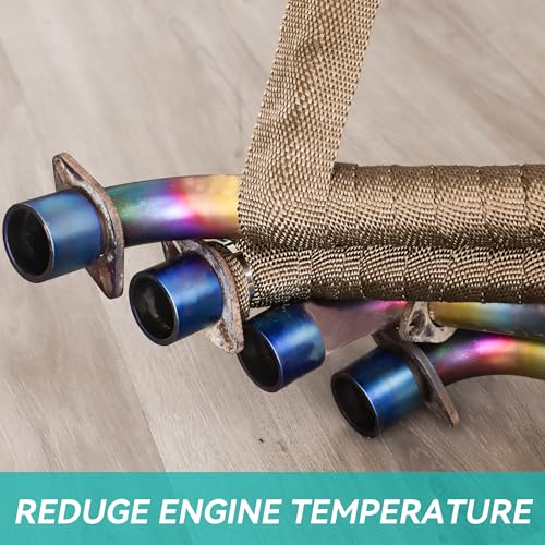 Exhaust Heat Wrap Roll 2" x 50' Titanium Fiberglass Heat Shield Tape 2 Rolls 5cm x 15m with 20pcs Stainless Ties and A Measure Tool for Motorcycle Car Truck - style: Titanium50' /2roll