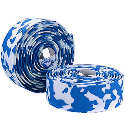 KINGOU White & Blue Camouflage EVA Road Bike Handlebar Tape Cycling Bar Tapes - 2PCS Per Set - color: white&blue
