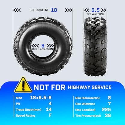 18x9.50-8 ATV Tires,4PR All-Terrain Tires,Tubeless,Pack of 2 - size: 18x9.50x8