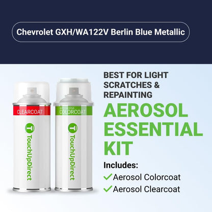 TouchUpDirect Car Paint Touch Up Spray Kit – Compatible with Chevrolet GXH/WA122V Berlin Blue Metallic Exact Match Auto Paint Kit with Car Color Spray and Clearcoat, for Repainting or Scratch Repair, Essential Kit - color: Berlin Blue Metallic, style: Aer