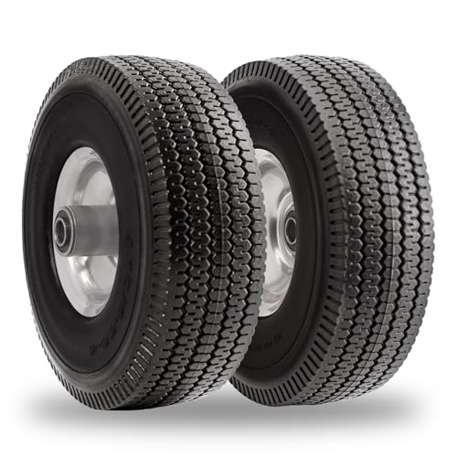 RRQ 4.10/3.50-4 Flat Free Tire, 10" Solid Wheels, 4.10-3.50-4 Tire, 2 Pack
