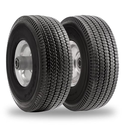RRQ 4.10/3.50-4 Flat Free Tire, 10" Solid Wheels, 4.10-3.50-4 Tire, 2 Pack