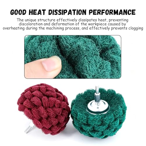 6 Pcs Scouring Pads Non Woven Abrasive Drill Cleaning Kit, Abrasive Buffing Polishing Wheel Drill Attachment Set, 3 Green and 3 Red - color: Green/Red