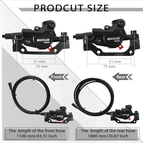 BUCKLOS 2 Piston Power-Off Ebike Hydraulic Disc Brake Set with 180mm Rotors