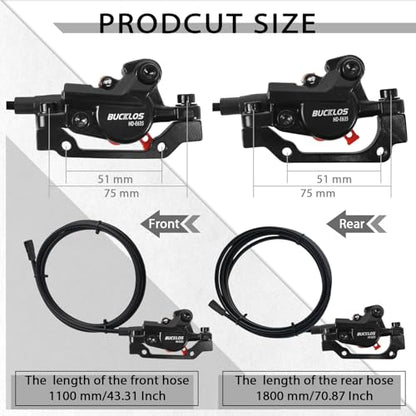 BUCKLOS 2 Piston Power-Off Ebike Hydraulic Disc Brake Set with 180mm Rotors