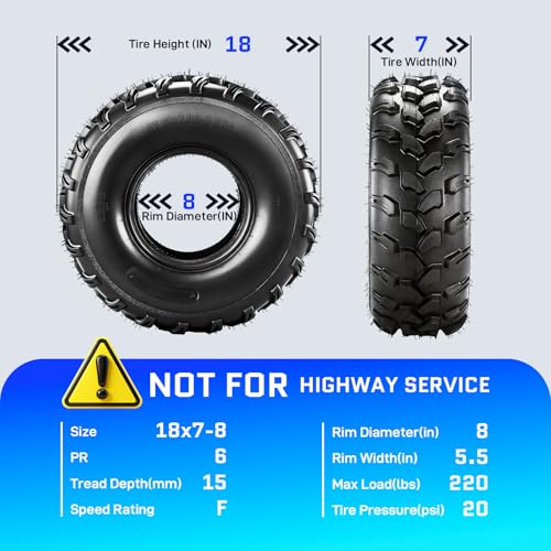 18x7-8 ATV Tires,6PR All-Terrain Tires,Tubeless,Pack of 2 - size: 18x7x8