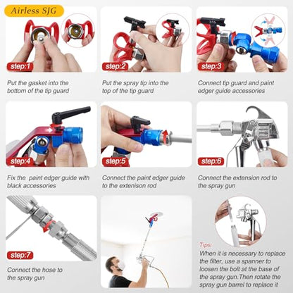 24Pcs 3600PSI Airless Spray Gun Kit, 50Ft Hose, 6 Tips - style: 24Pcs Airless Paint Sprayer Gun Kit