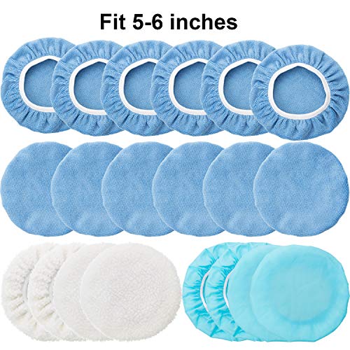 Mudder 20 Pcs 5-6 Inch Car Orbital Buffer Pads Polisher Bonnet, Blue - color: Blue, size: 5-6 Inch