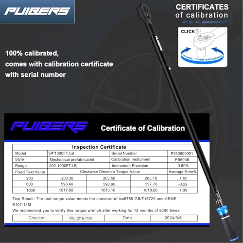 High Torque Wrench 3/4'' 200-1000 ft, 3/4 Inch Torque Wrenches for Car, Truck, Tractor, Accuracy ± 3% Two Directions Adjustable 24 Teeth Precision Instruments - size: 1" 200-1000 FT.LB