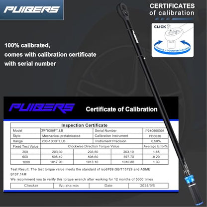 High Torque Wrench 3/4'' 200-1000 ft, 3/4 Inch Torque Wrenches for Car, Truck, Tractor, Accuracy ± 3% Two Directions Adjustable 24 Teeth Precision Instruments - size: 1" 200-1000 FT.LB