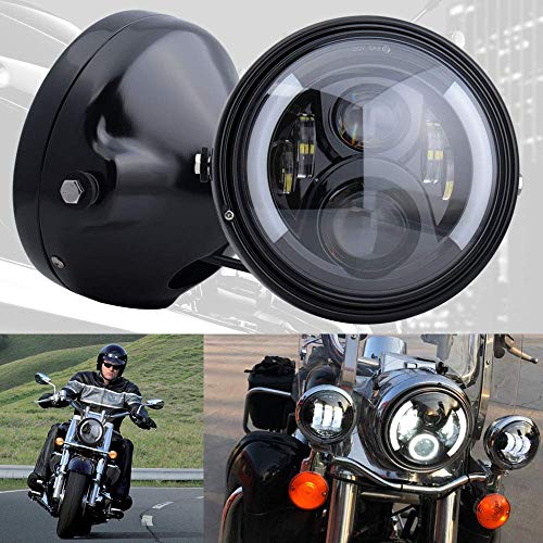 7 Inch Round LED Motorcycle Headlight with Housing Bucket Amber Turn Signal Lights & White DRL Angle Eyes for H-arley Yamaha Kawasaki Honda Street Bike Front Headlamp - size: 7 Inch LED Motorcycle Headlight Turn Signal DRL