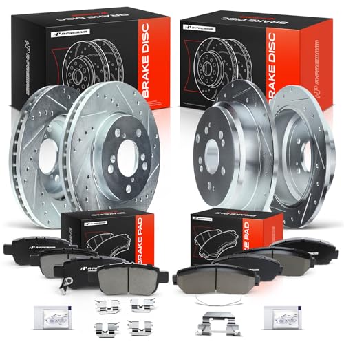 A-Premium Front and Rear Drilled Slotted Brake Rotors and Ceramic Pads Kit - style: 2005-2010 (Drilled & Slotted)