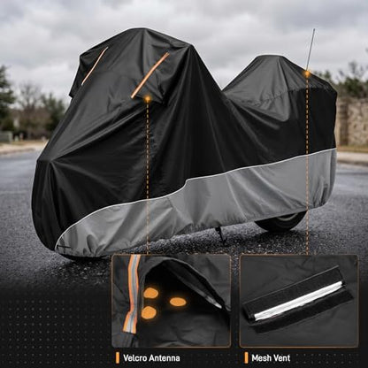 Waterproof Motorcycle Cover 420D Heavy Duty with Side Top Box Compatible with Harley Davidson Touring,Touring Ultra Limited Road King Street Glide Road Glide Electra Glide(116" x 47" x 53") - color: Gray