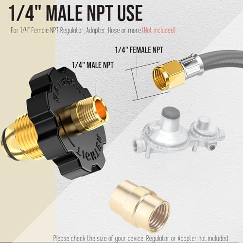 1PCS POL Propane Gas Tank Adapter Plug with Excess Flow to 1/4 Inch NPT Male Pipe Thread Fitting, 5-100 lb Propane Tank Connector Propane Adapter Fitting for Propane Hose, Regulator - 100% Solid Brass - size: POL-1PCS