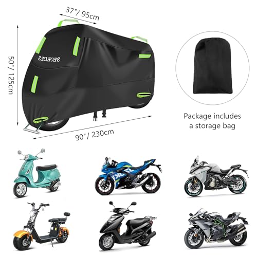 SECELES 300D Motorcycle Cover Heavy Duty - color: Green, size: XXL (86" x 37" x 50")