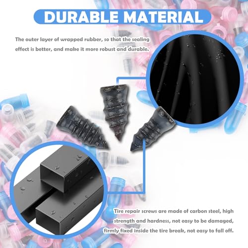 100PCS Tire Repair Kit,Self-Service Tire Screw Plug Repair Kit Includes 3-Size Plugs & Screwdrivers,Professional Screw in Tires Plugs Kits for Quick Repairing Tires Puncture