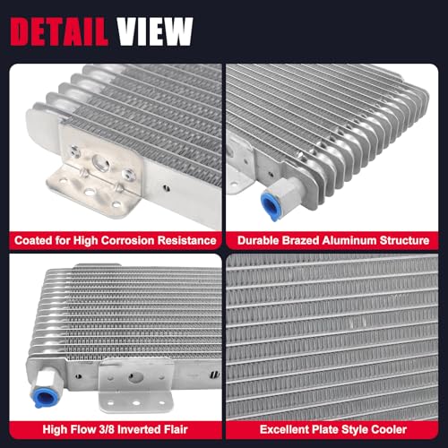 Upgrade 15Row LPD47391 40k Transmission Oil Cooler Kit Low Pressure Drop Trans Cooler Compatible with Heavy Duty 40,000 GVW Max Includes Mounting Hardware