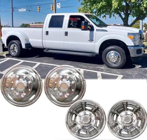 17'' Stainless Steel Dual Wheel Simulators Rim Covers Compatible with 2005-2025 Ford F350 8 Lug Bolt On Design 4pcs Set with Installation Tool Kit for Dually Truck Wheels