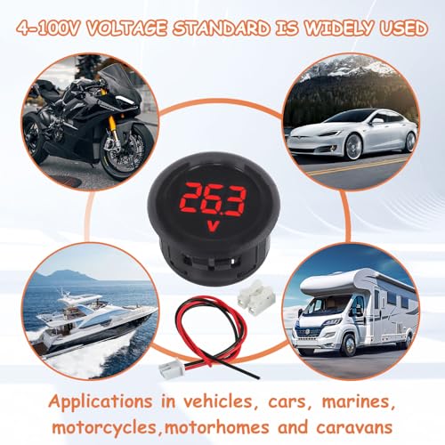 2 Pieces DC 4V-100V Voltmeter Gauge (Red) - color: Red, size: Not Waterproof