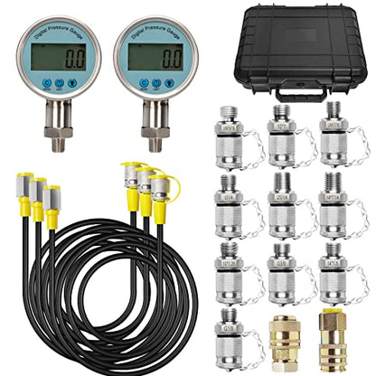 Digital Hydraulic Pressure Test Kit, Hydraulic Pressure Gauge Tester Set with 2 Digital Gauges (16MPa/80MPa) - size: 17PCS: 2 Digital Gauges
